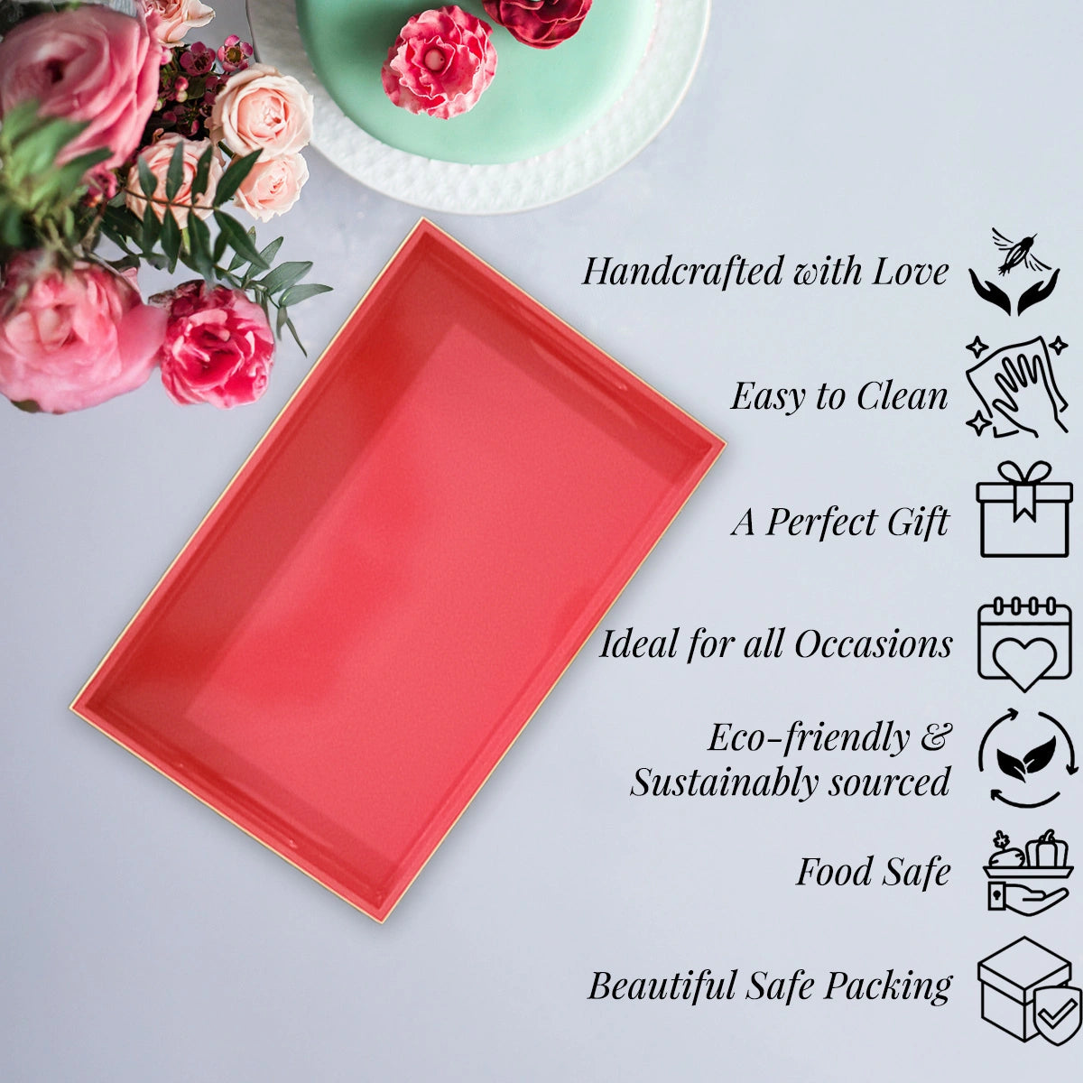 Classic Handcrafted Solid Strawberry Wooden Serving Trays 12x8 Inch