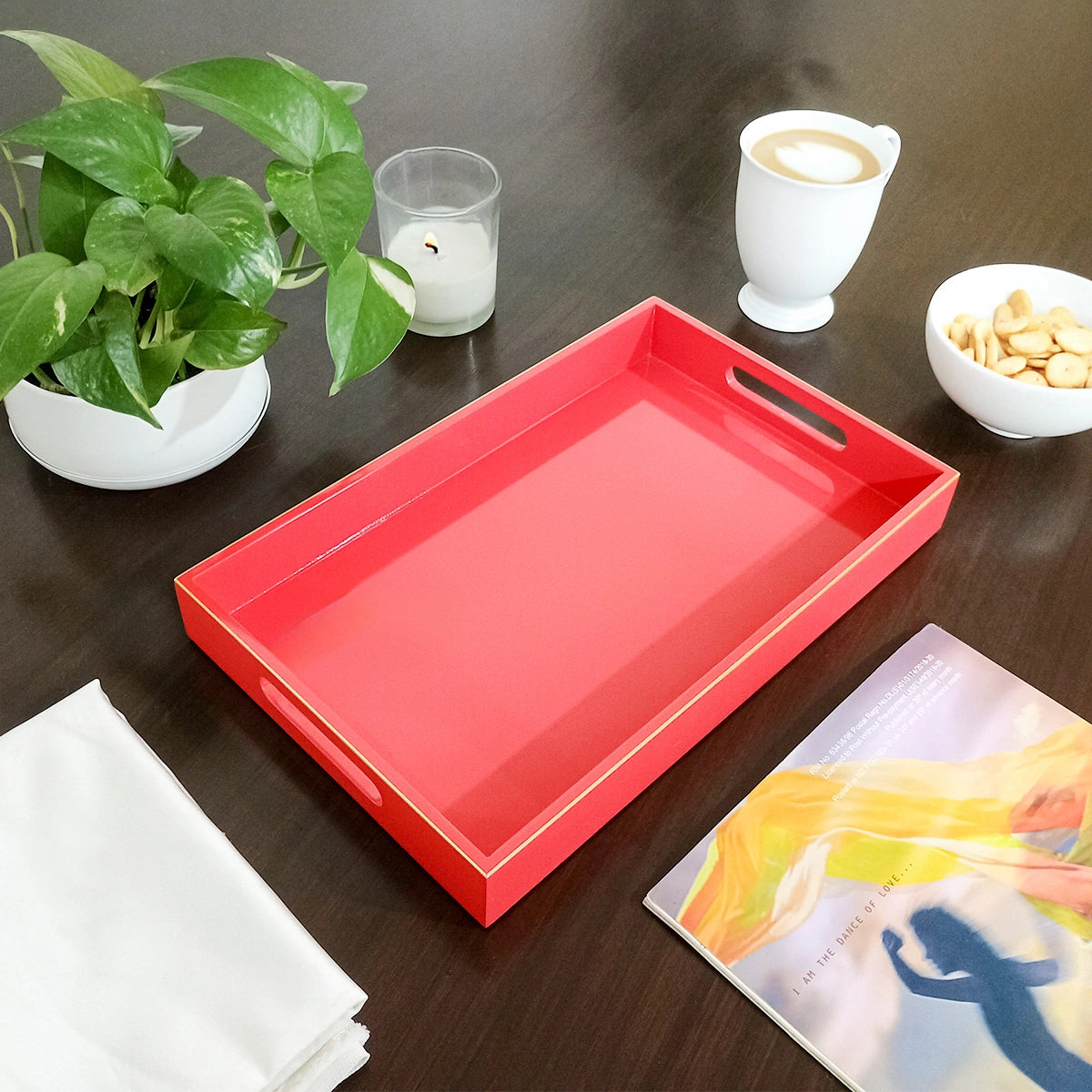 Classic Handcrafted Solid Strawberry Wooden Serving Trays 12x8 Inch