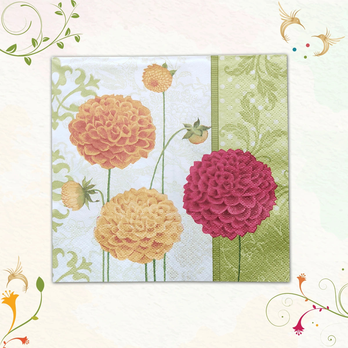 Floral Autumn-Green Paper Napkins | PAW SDL079006