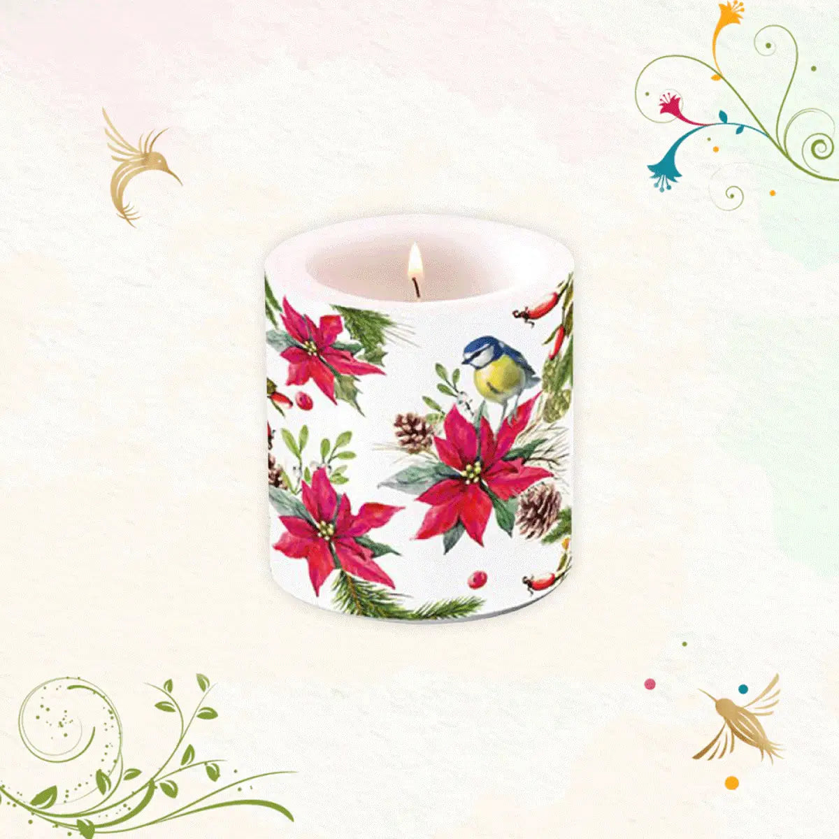 Bird On Poinsettia (White) | Cocktail Napkins | Ambiente C32514640