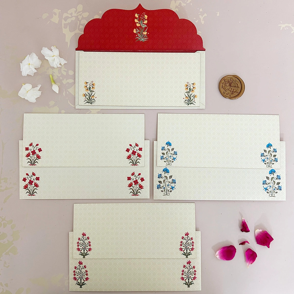 Mughal Flowers Shagun Cards with Envelopes