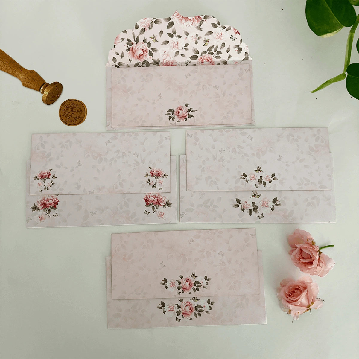 Pink Peonies Shagun Cards with Envelopes