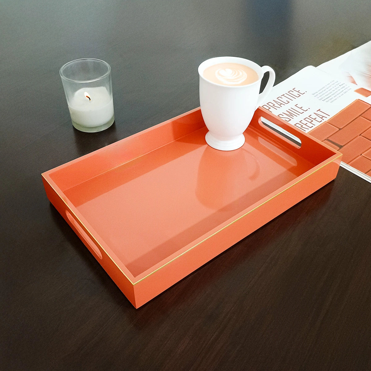 Classic Handcrafted Solid Salmon Wooden Serving Trays 12x8 Inch