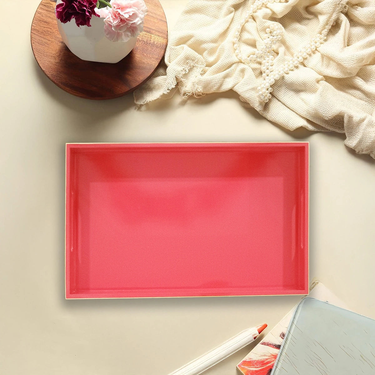 Classic Handcrafted Solid Strawberry Wooden Serving Trays 12x8 Inch