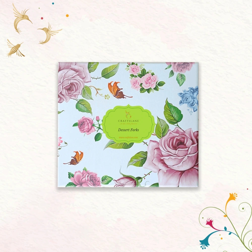 Premium Stainless Steel Charming Florals Dessert Forks with a Ceramic Handle Set of 6