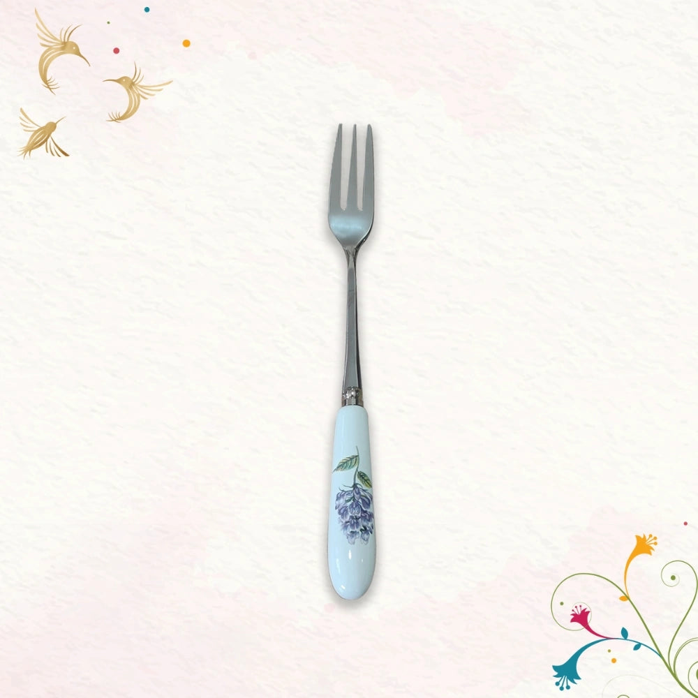 Premium Stainless Steel Charming Florals Dessert Forks with a Ceramic Handle Set of 6