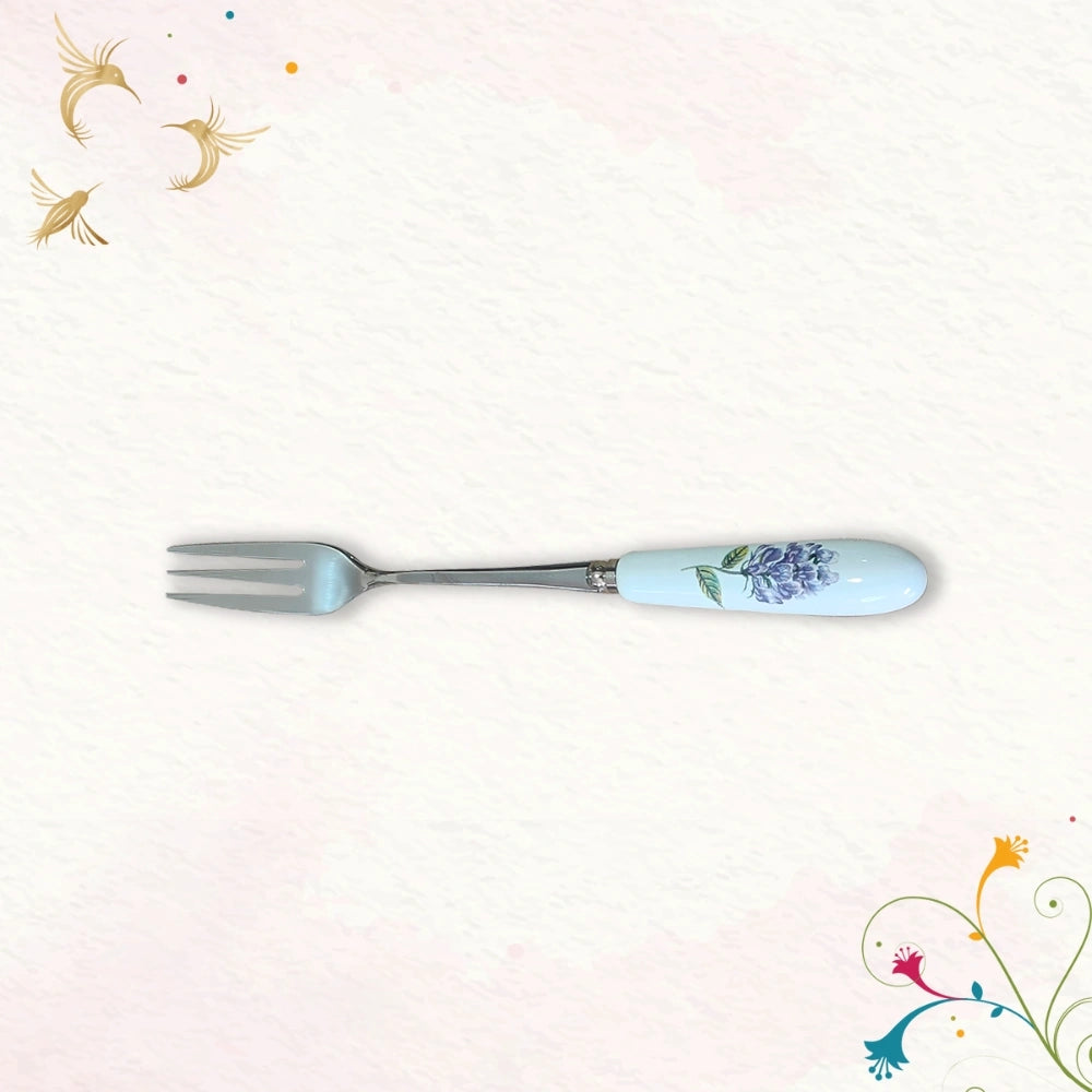 Premium Stainless Steel Charming Florals Dessert Forks with a Ceramic Handle Set of 6