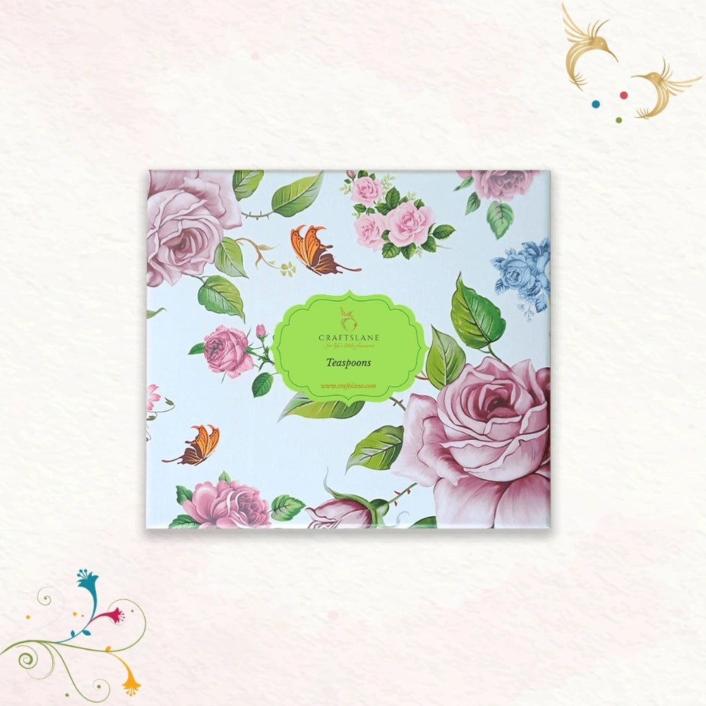 Delicate Stainless Steel Charming Florals Teaspoons with a Ceramic Handle Set of 6