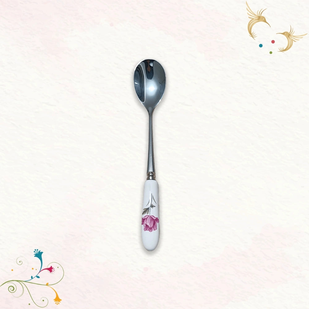 Delicate Stainless Steel Charming Florals Teaspoons with a Ceramic Handle Set of 6