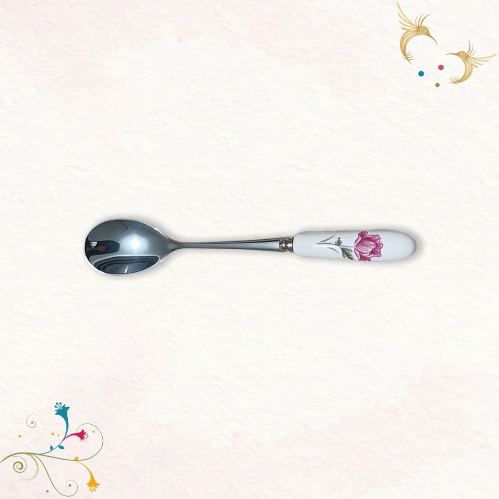 Delicate Stainless Steel Charming Florals Teaspoons with a Ceramic Handle Set of 6