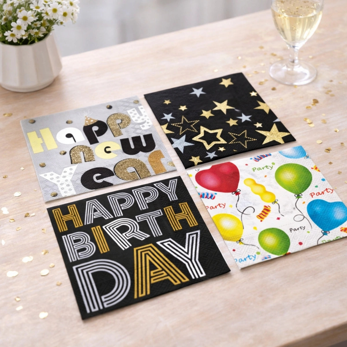 Celebrations ~ A Set of 4 Paper Napkin Packs (20 in each, 6.5" x 6.5" folded)