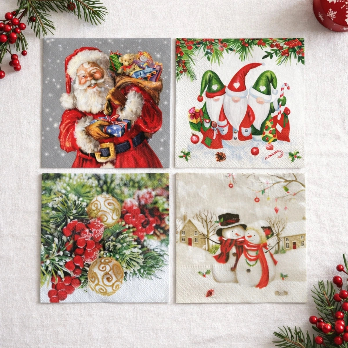 Christmas ~ A Set of 4 Paper Napkin Packs (20 in each, 6.5" x 6.5" folded)