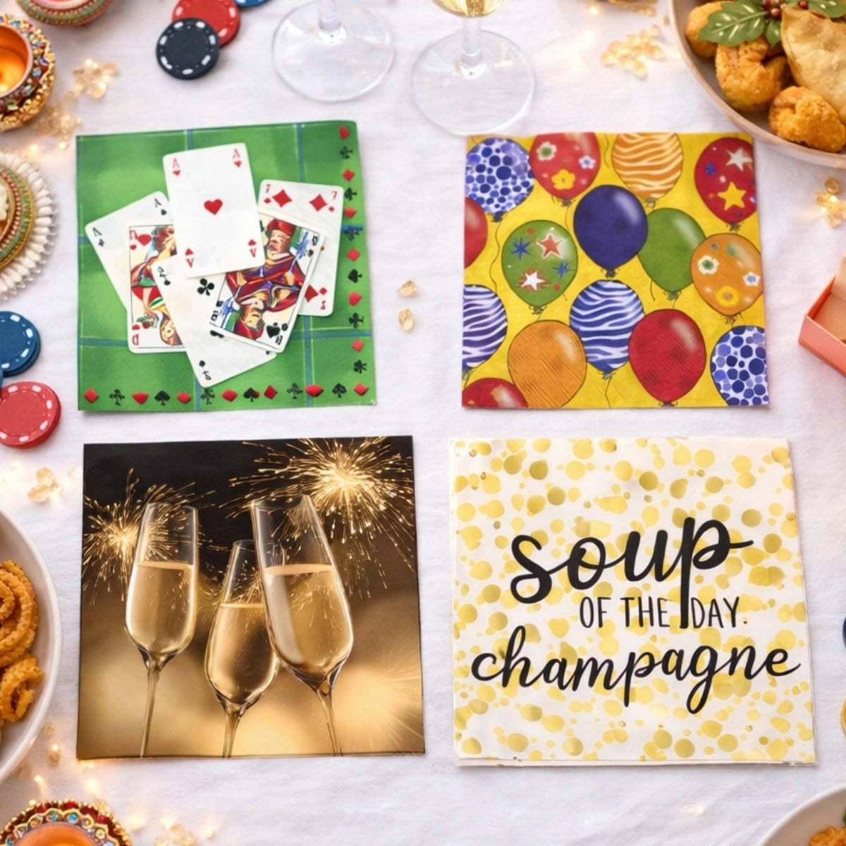 Celebrations ~ A Set of 4 Cocktail Napkin Packs (20 in each, 5" x 5" folded)