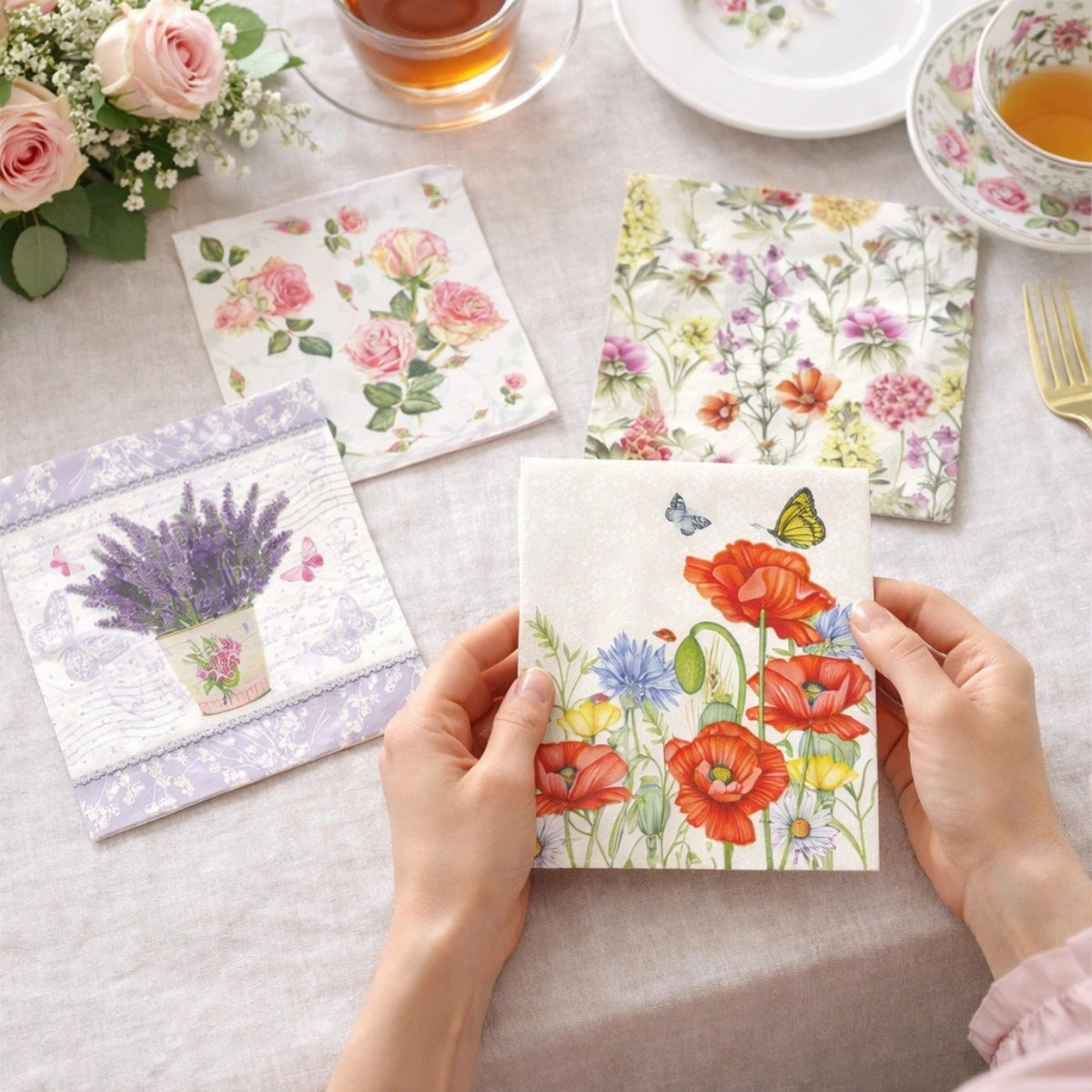 Florals ~ A Set of 4 Paper Napkin Packs (20 in each, 6.5" x 6.5" folded)