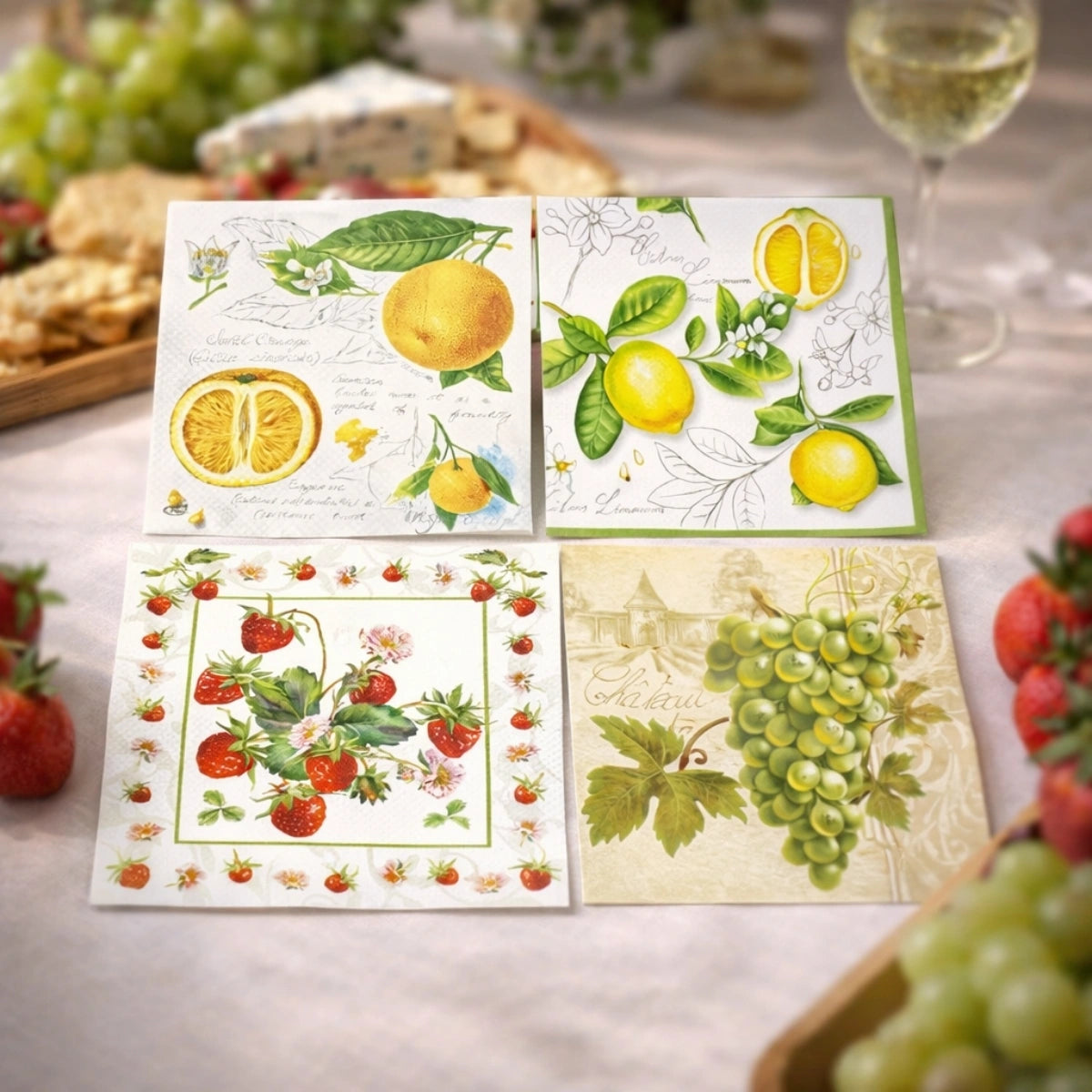 Fresh Fruits ~ A Set of 4 Paper Napkin Packs (20 in each, 6.5" x 6.5" folded)