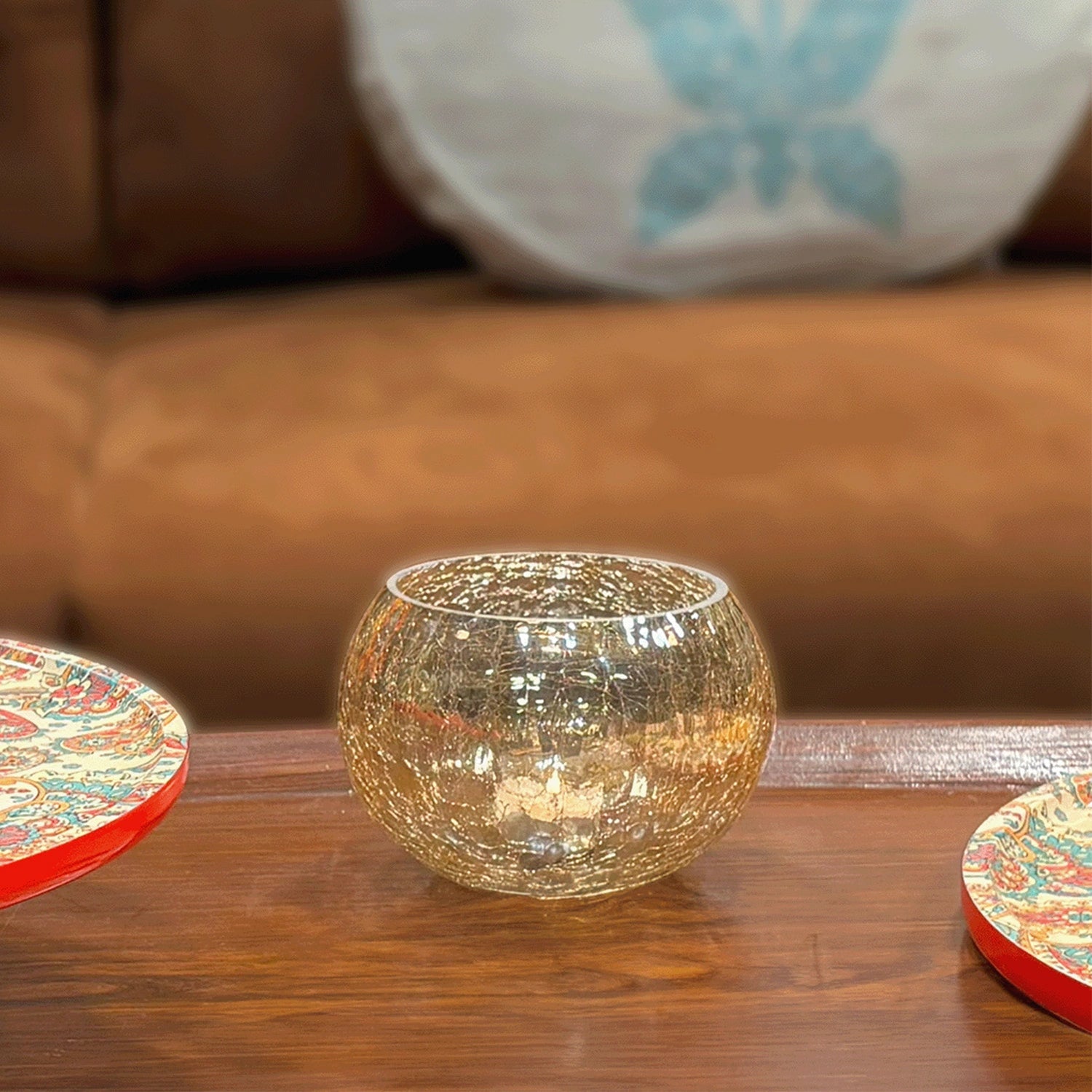 Golden Crackle Glass Tea Light Holders