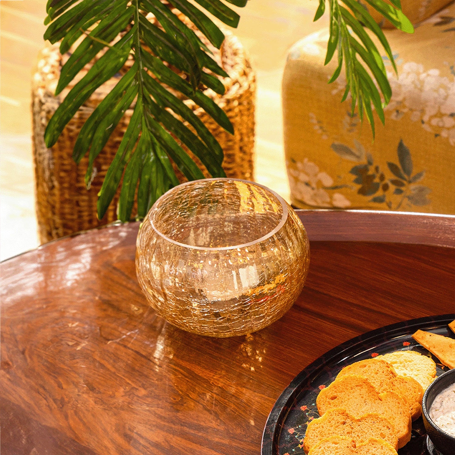 Golden Crackle Glass Tea Light Holders