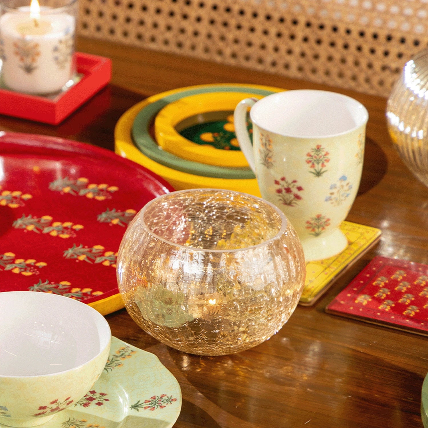 Golden Crackle Glass Tea Light Holders