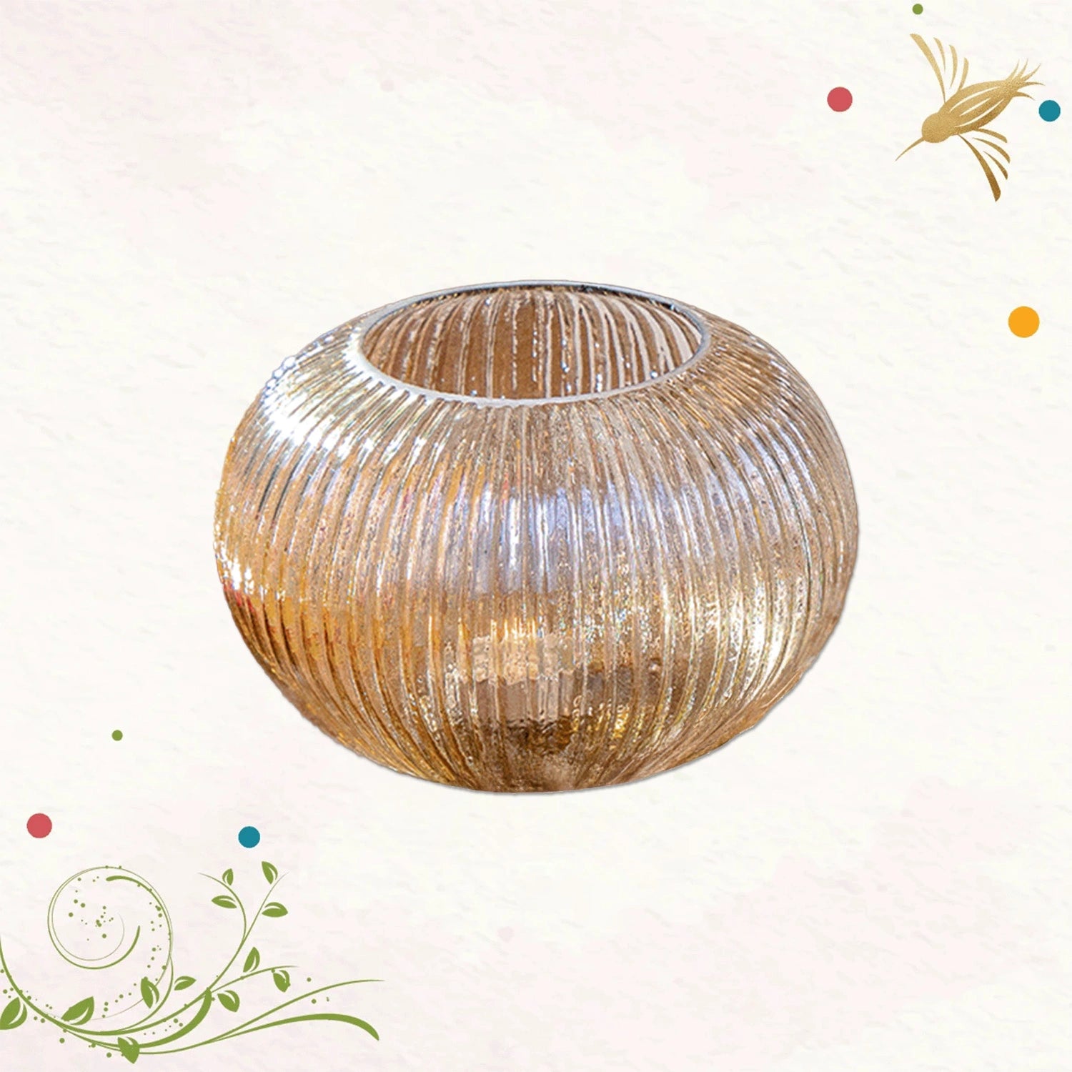 Golden Ribbed Globe Glass Tea Light Holders