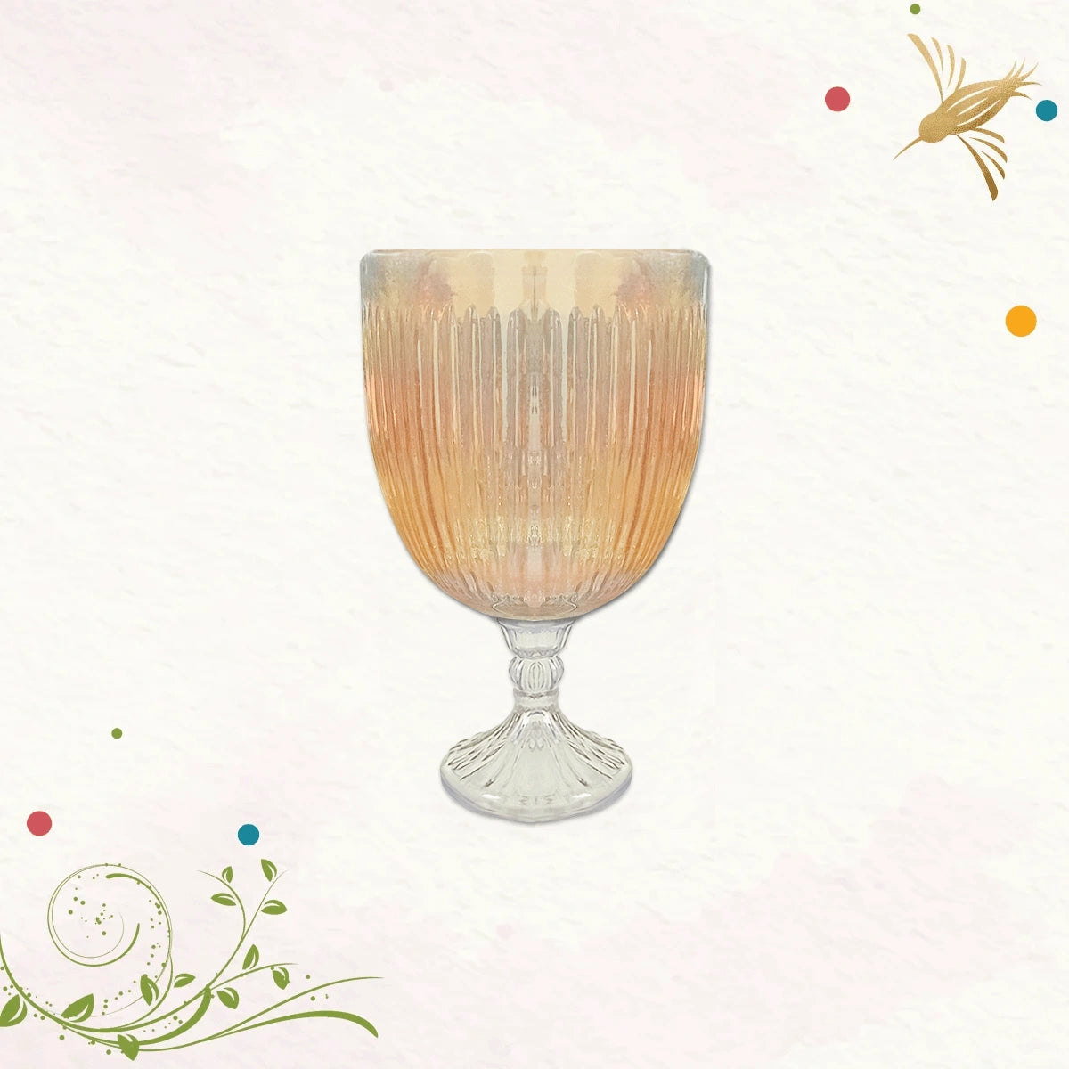 Golden Ribbed Pedestal 9" Glass Vase