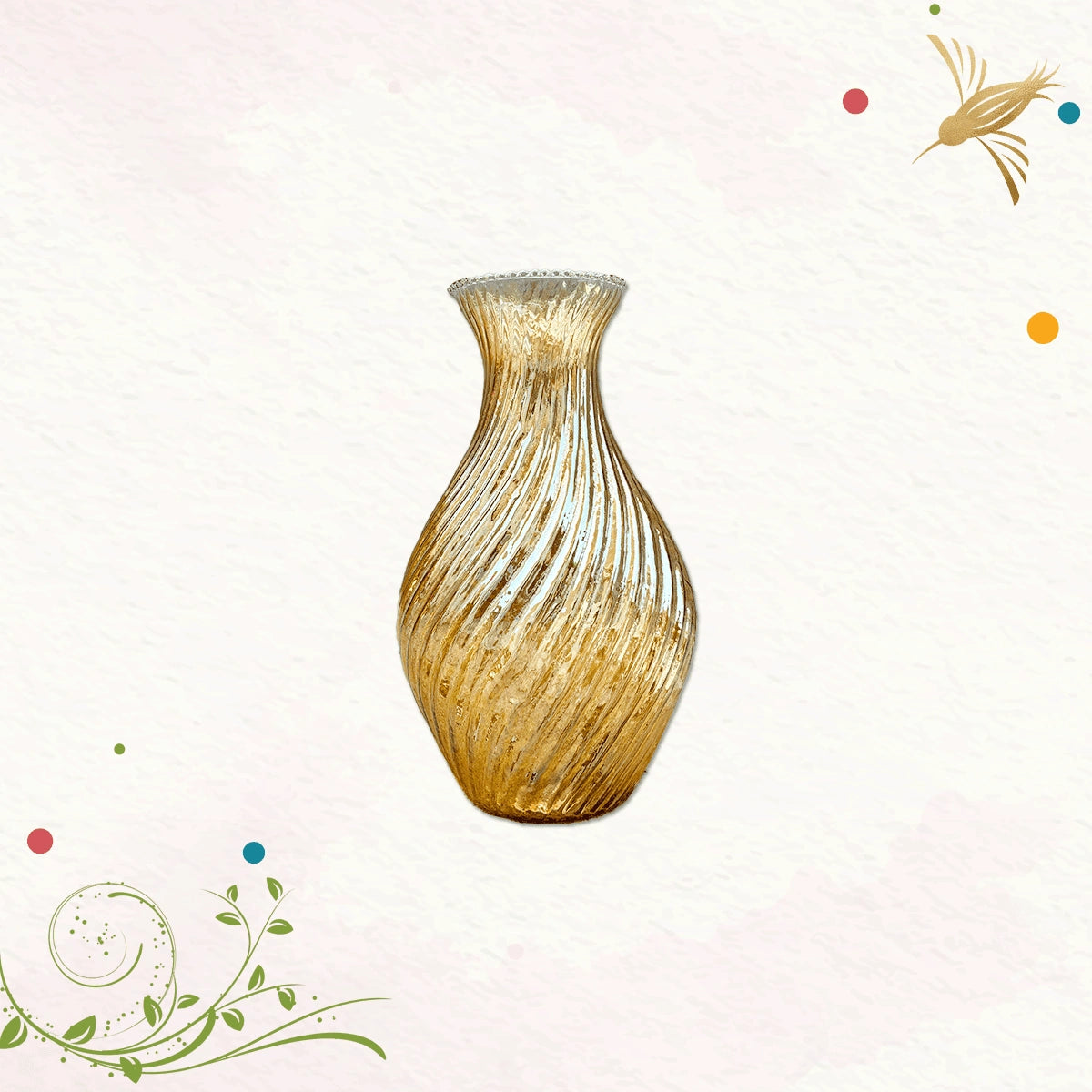 Golden Ribbed Surahi Glass Vase