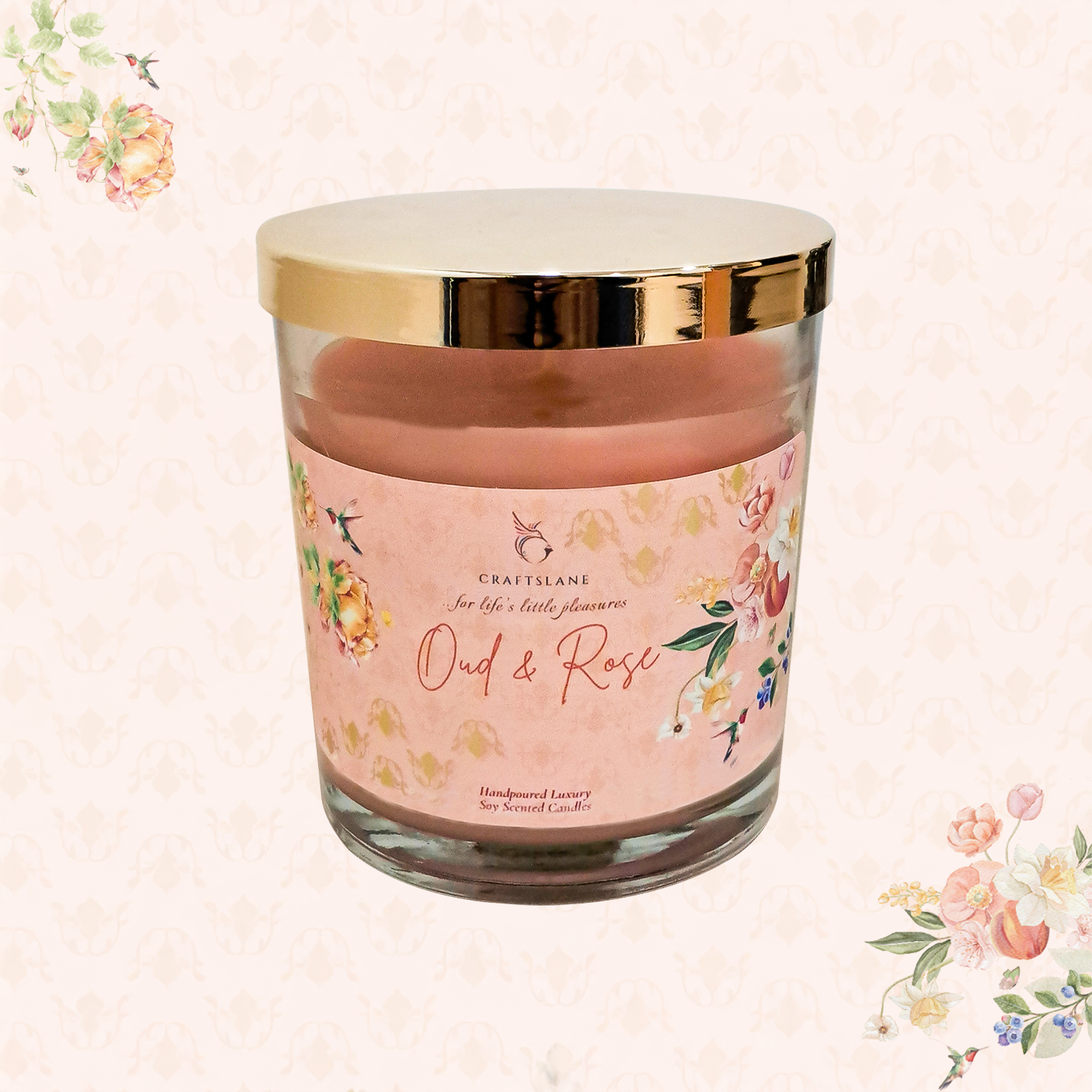 Oud & Rose Scented Candle | Luxury Soy Wax 32Hr Burn