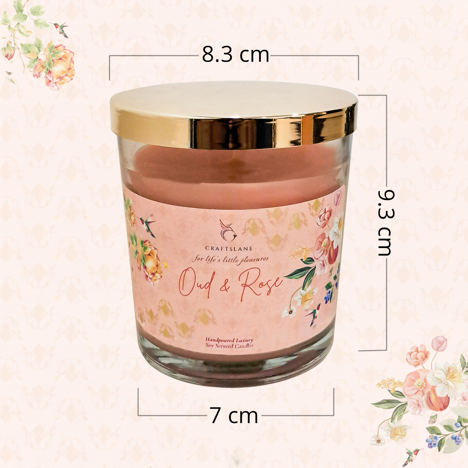 Oud & Rose Scented Candle | Luxury Soy Wax 32Hr Burn