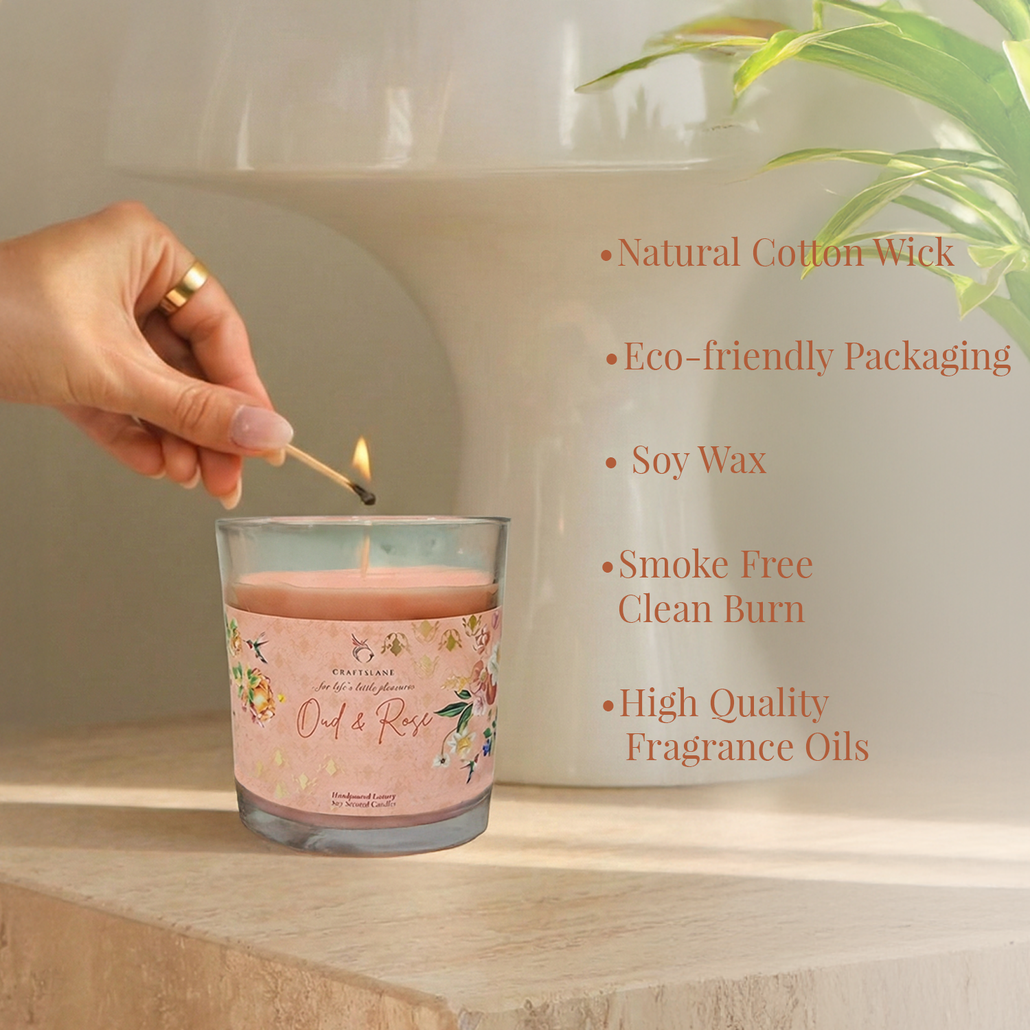 Oud & Rose Scented Candle | Luxury Soy Wax 32Hr Burn