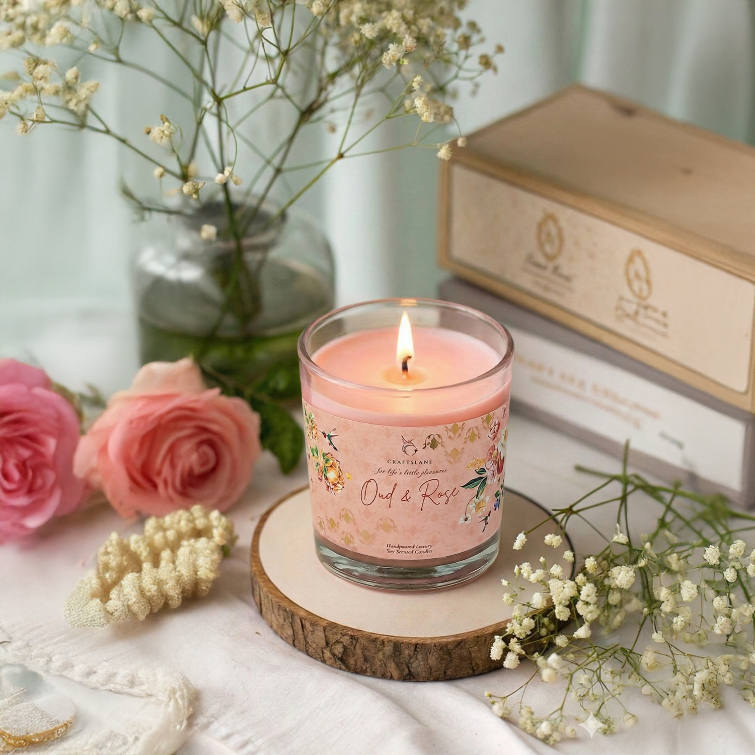 Oud & Rose Scented Candle | Luxury Soy Wax 32Hr Burn