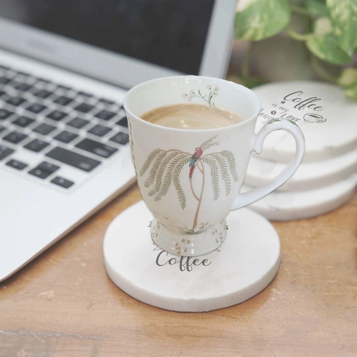 Quirky Brew Round Marble Coasters Set of 4 | Table Coasters