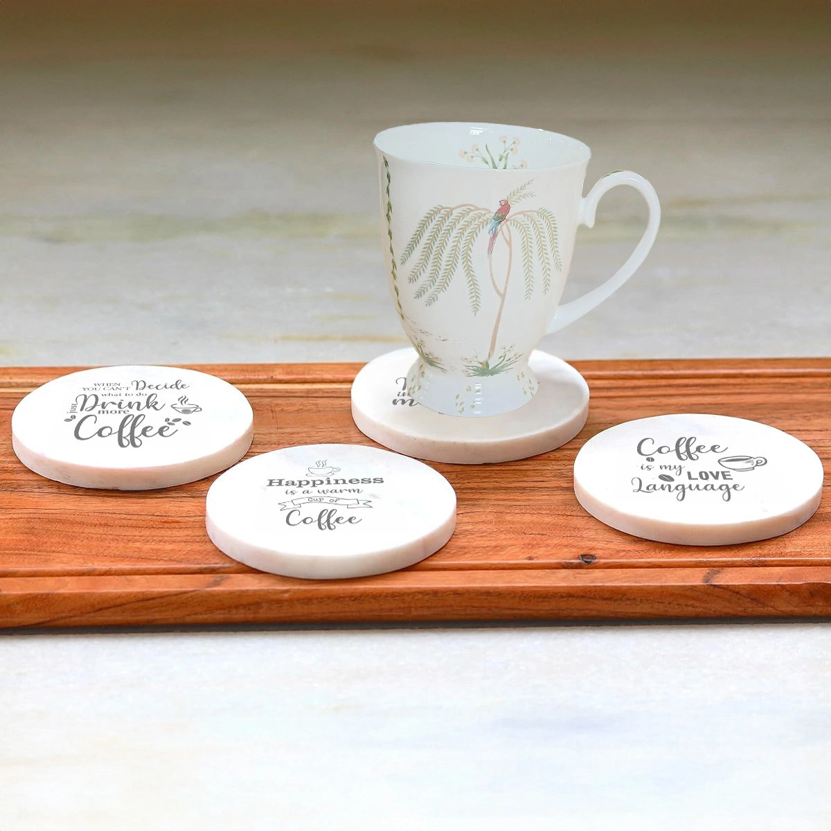 Quirky Brew Round Marble Coasters Set of 4 | Table Coasters