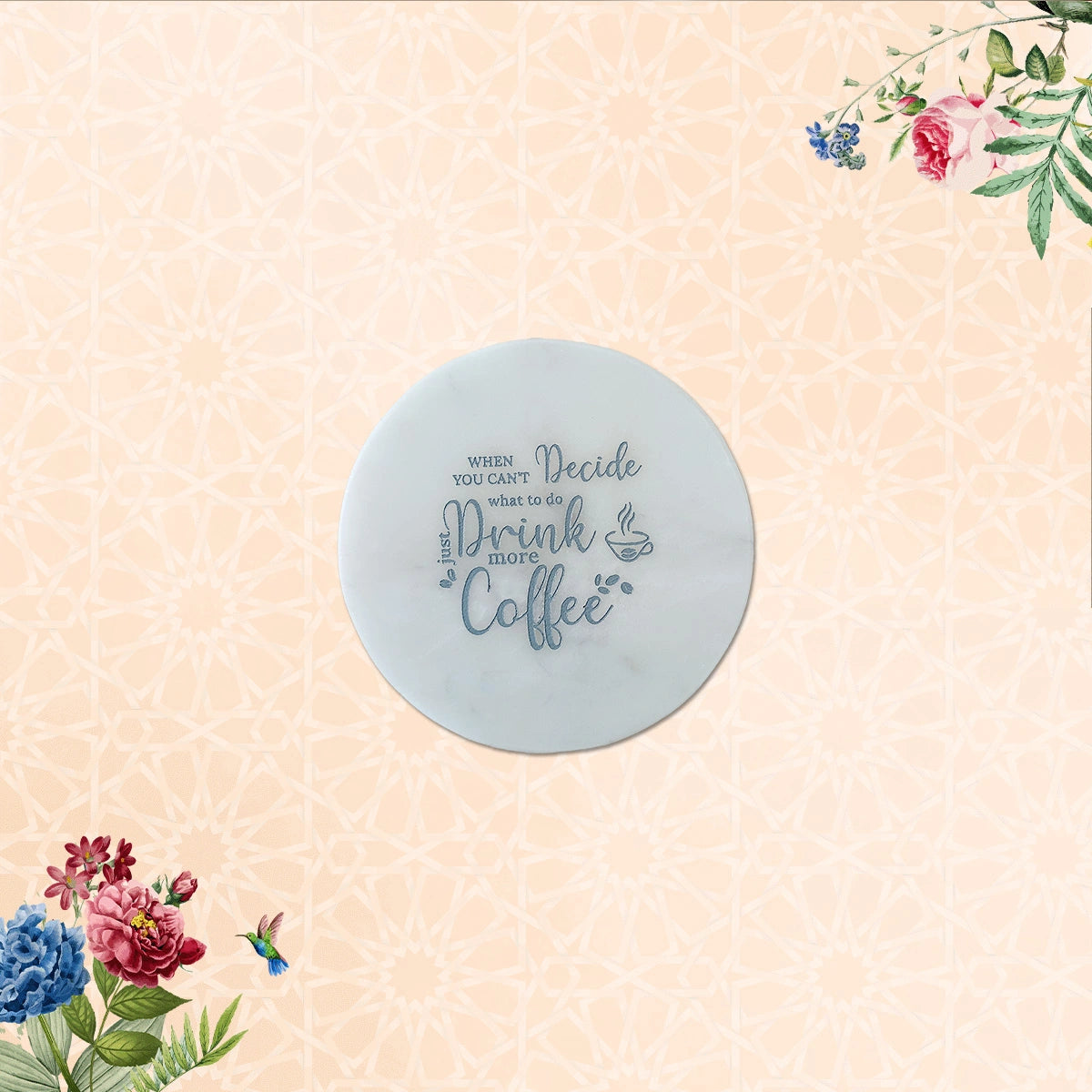 Quirky Brew Round Marble Coasters Set of 4 | Table Coasters