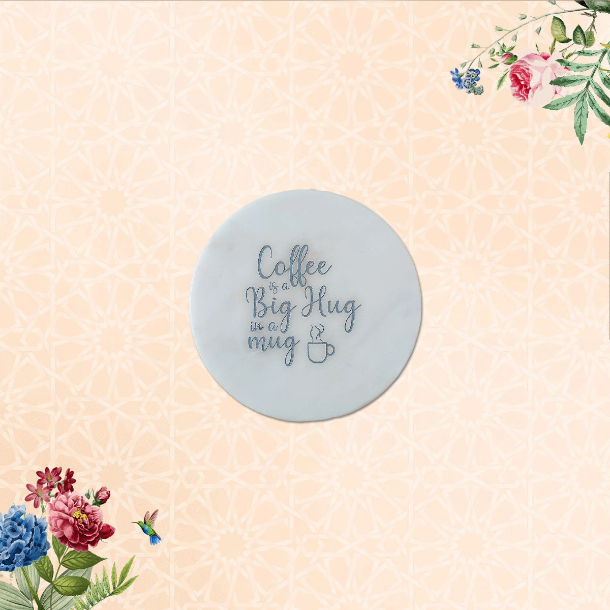 Quirky Brew Round Marble Coasters Set of 4 | Table Coasters