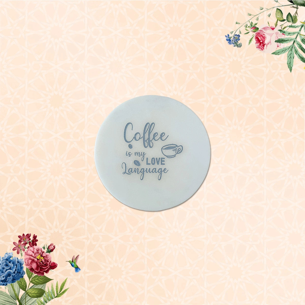 Quirky Brew Round Marble Coasters Set of 4 | Table Coasters