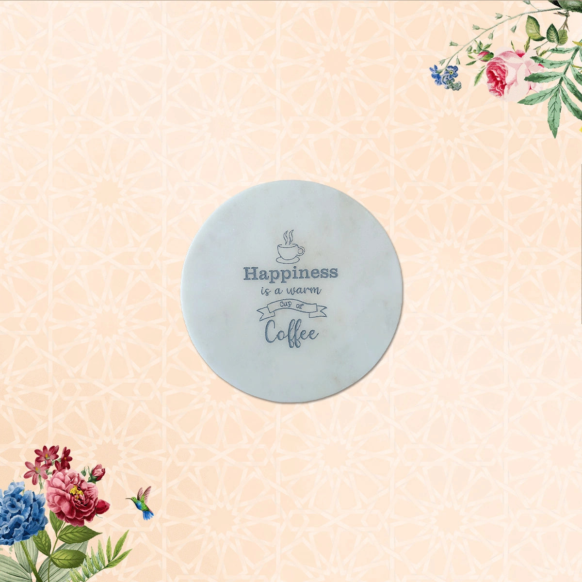 Quirky Brew Round Marble Coasters Set of 4 | Table Coasters