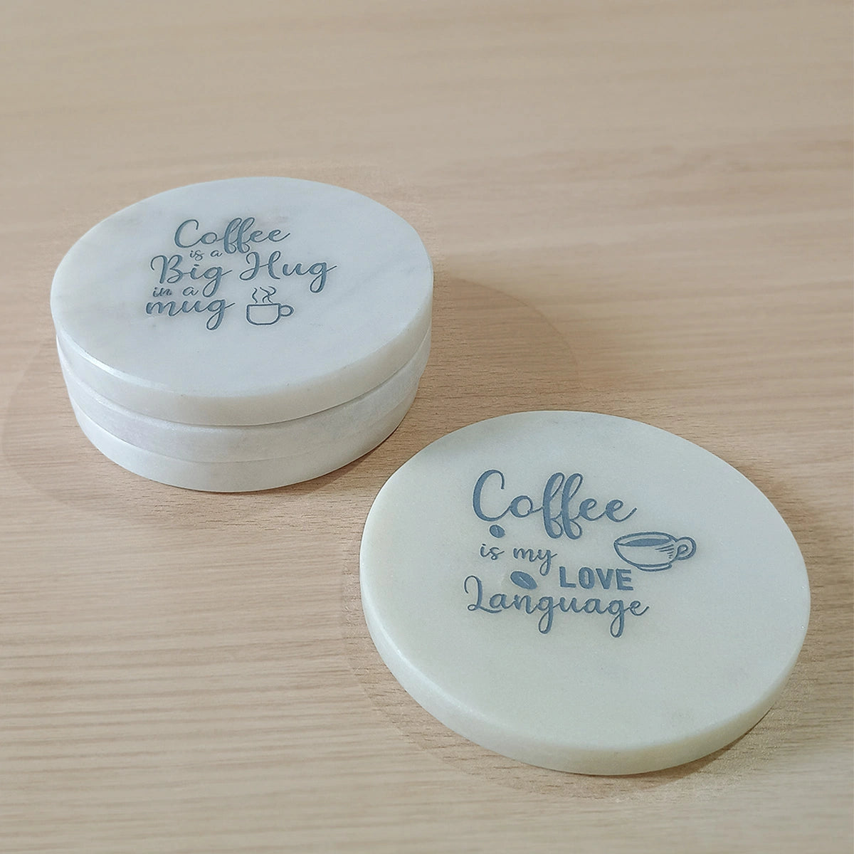 Quirky Brew Round Marble Coasters Set of 4 | Table Coasters