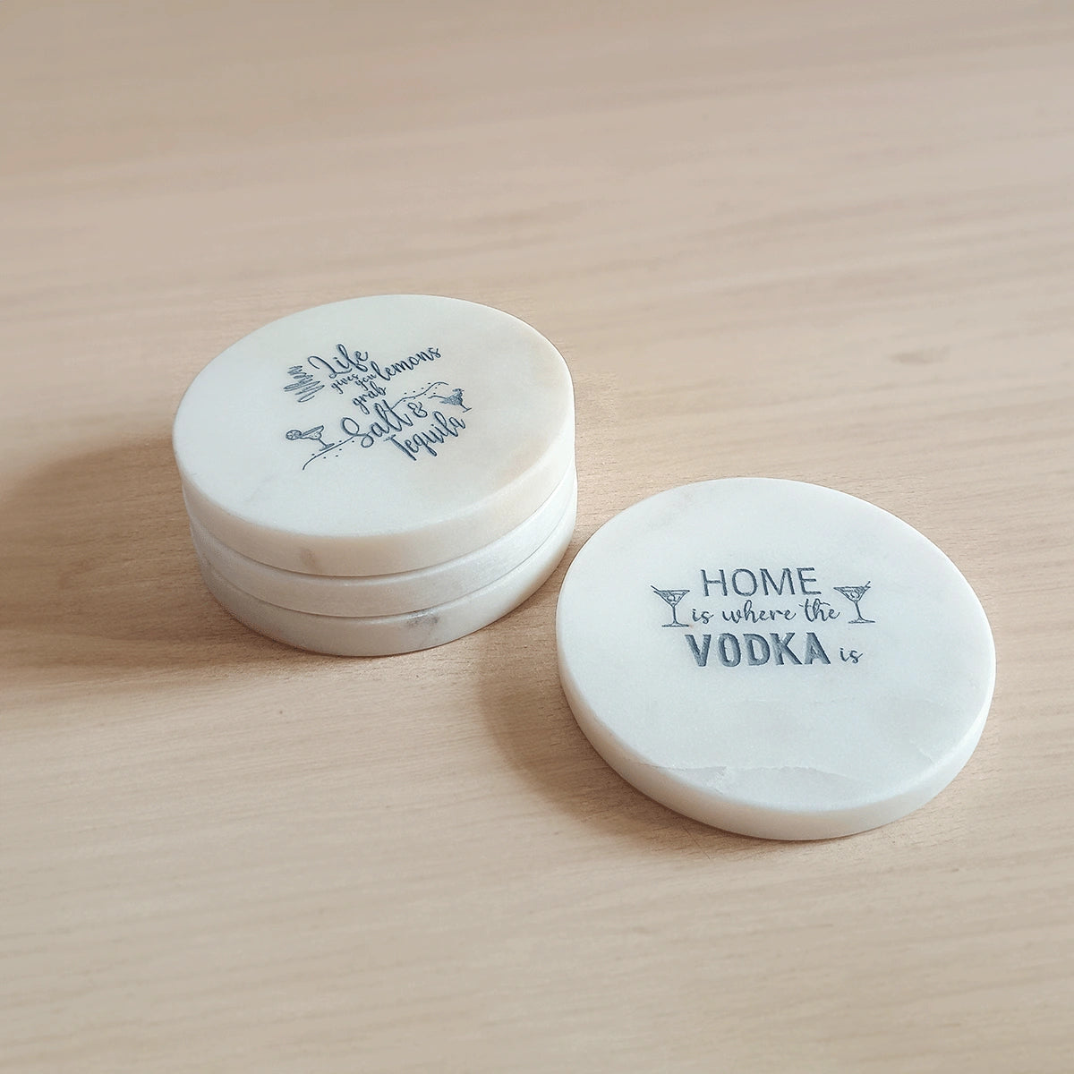 Sip & Smile Round Marble Coasters Set of 4