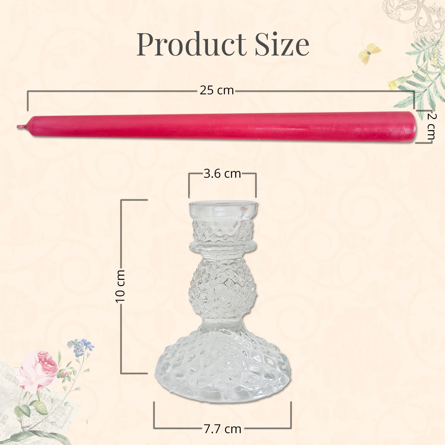 10" Premium Hot Pink Taper Candles (Set of 4) with 2 Candle Holders