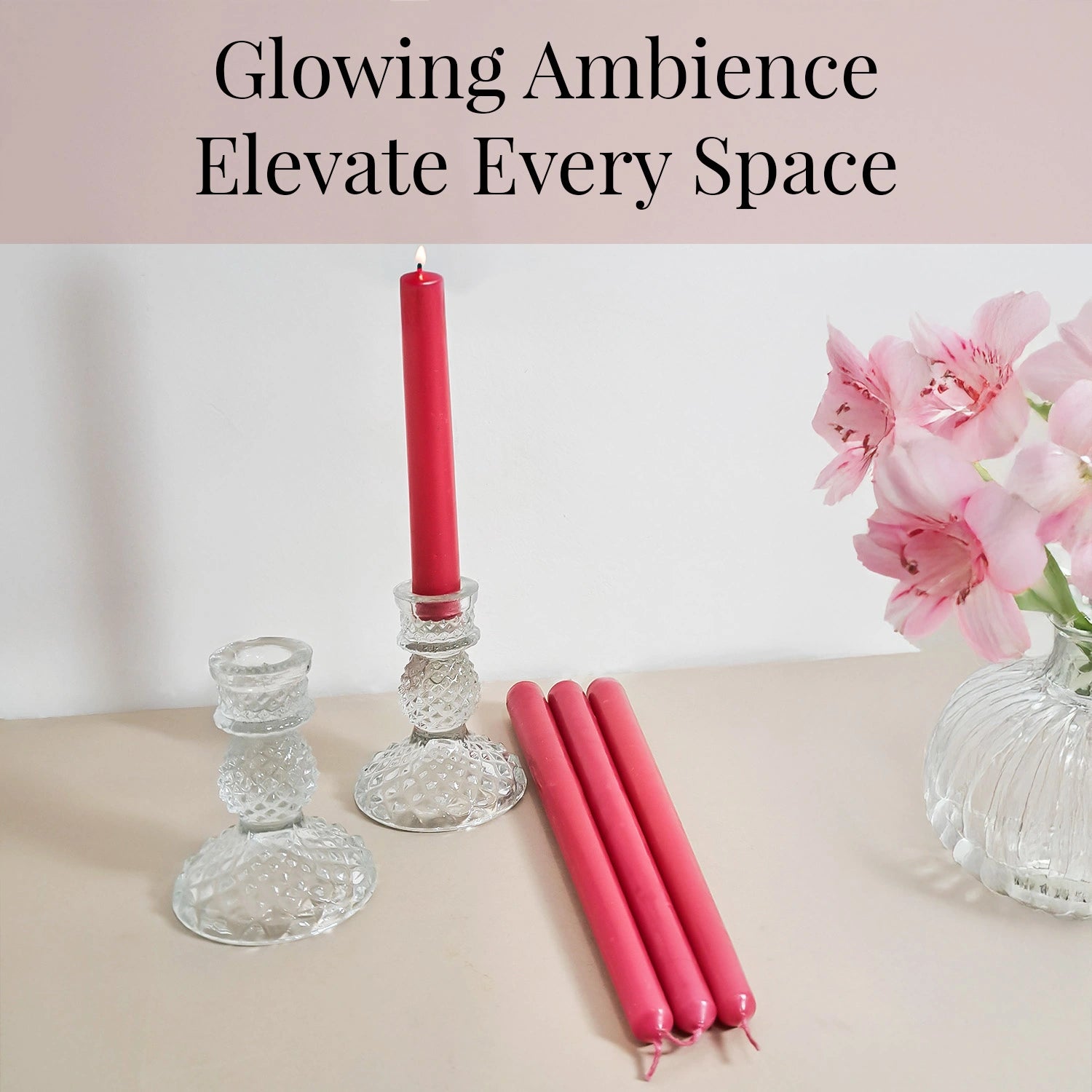 10" Premium Hot Pink Taper Candles (Set of 4) with 2 Candle Holders