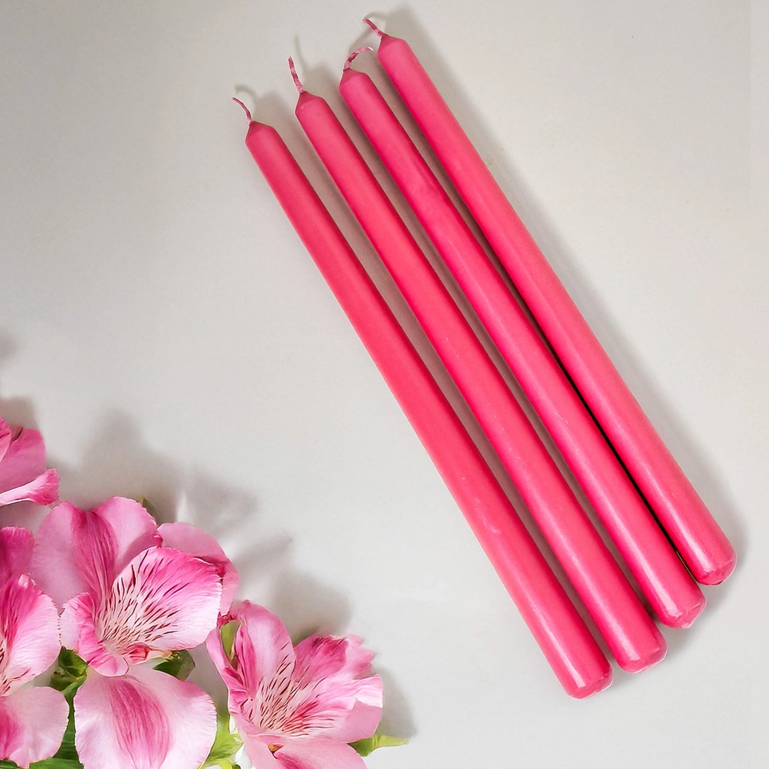 10" Premium Hot Pink Taper Candles (Set of 4) with 2 Candle Holders