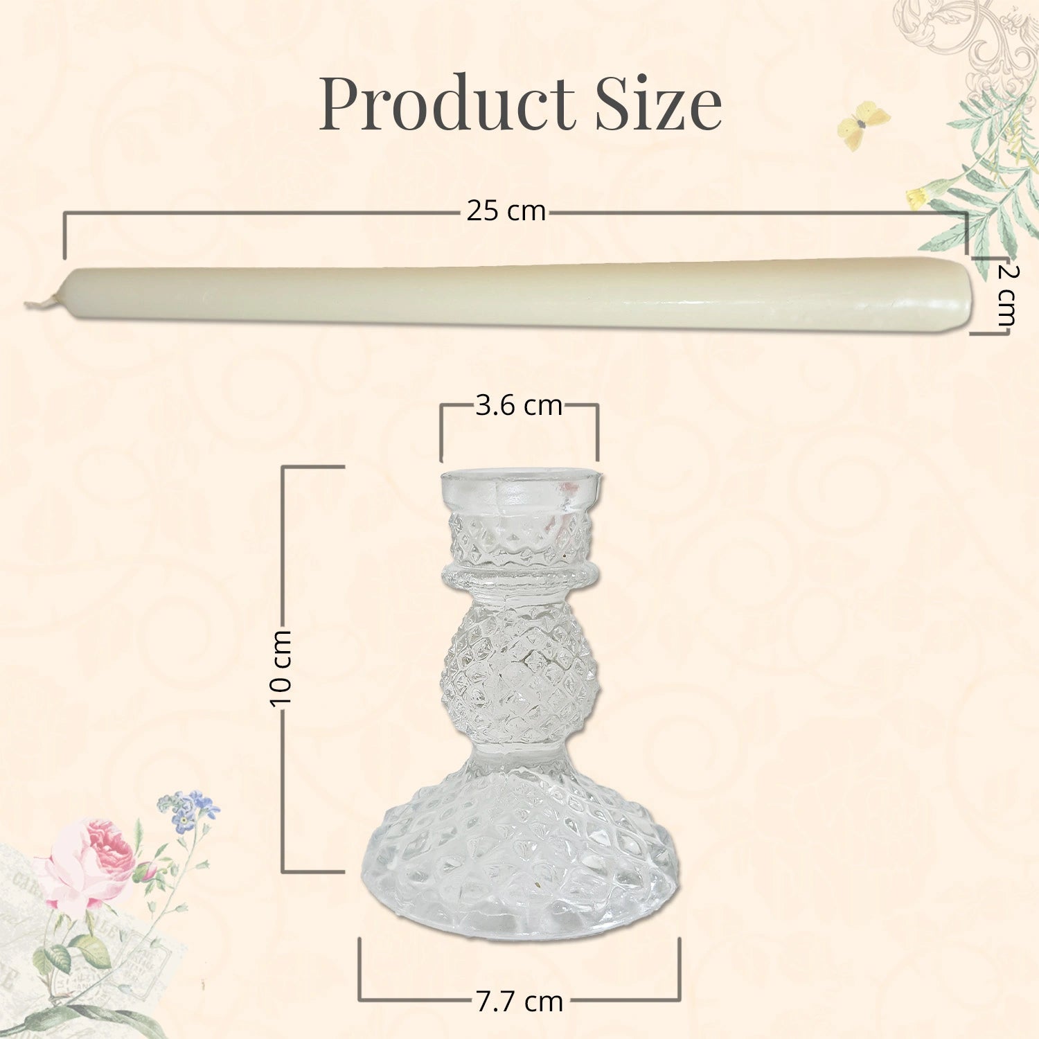 10" Premium Ivory Taper Candles (Set of 4) with 2 Candle Holders