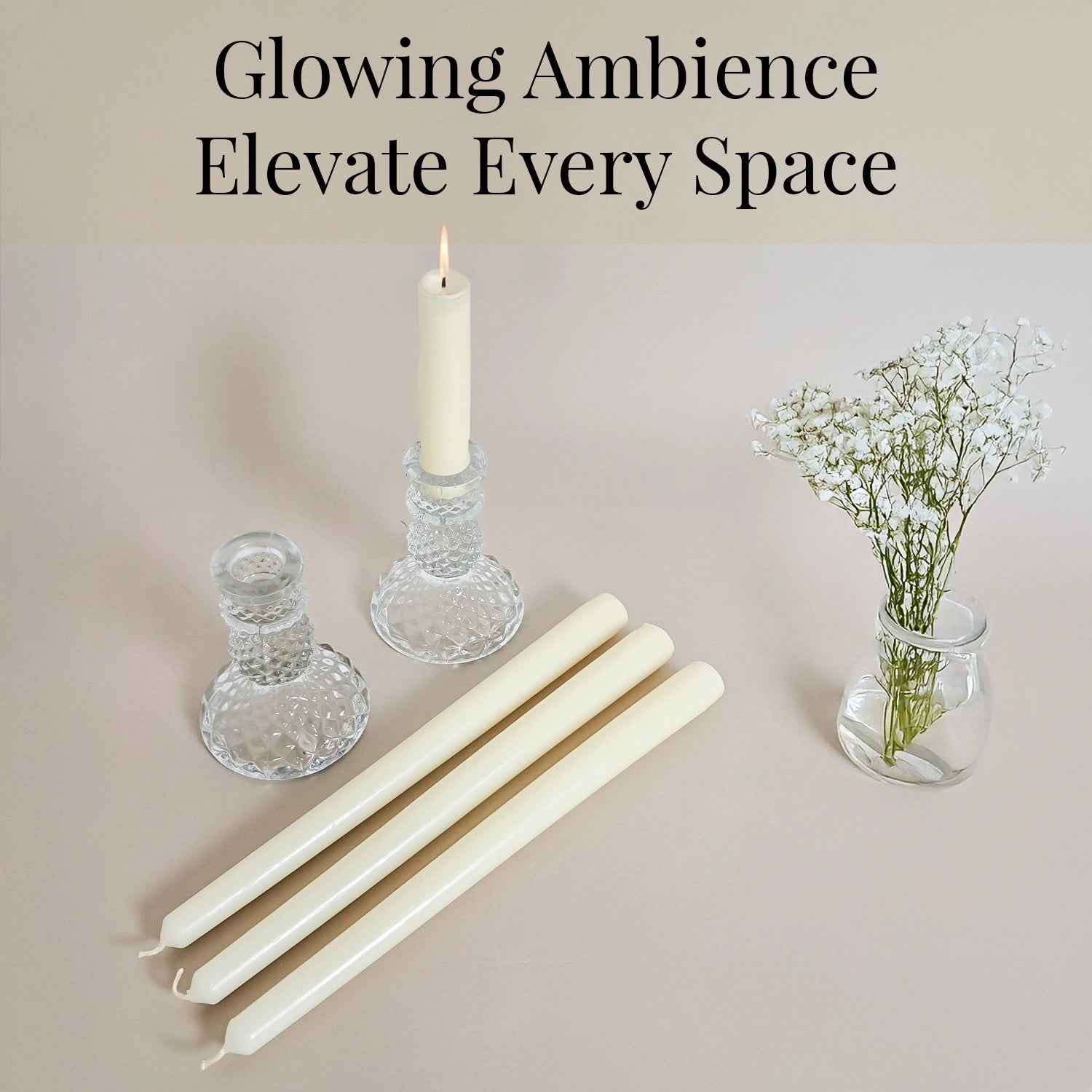 10" Premium Ivory Taper Candles (Set of 4) with 2 Candle Holders