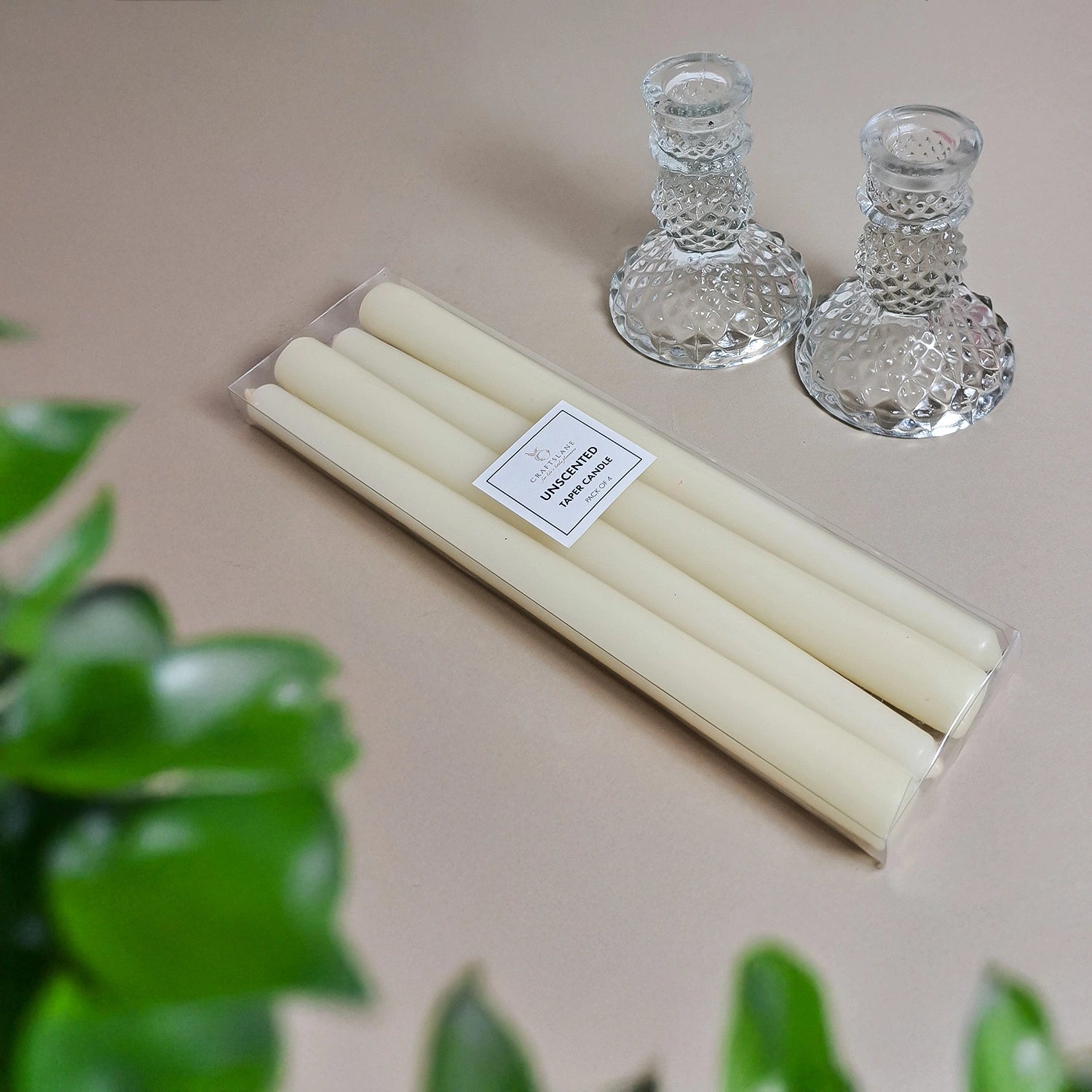 10" Premium Ivory Taper Candles (Set of 4) with 2 Candle Holders