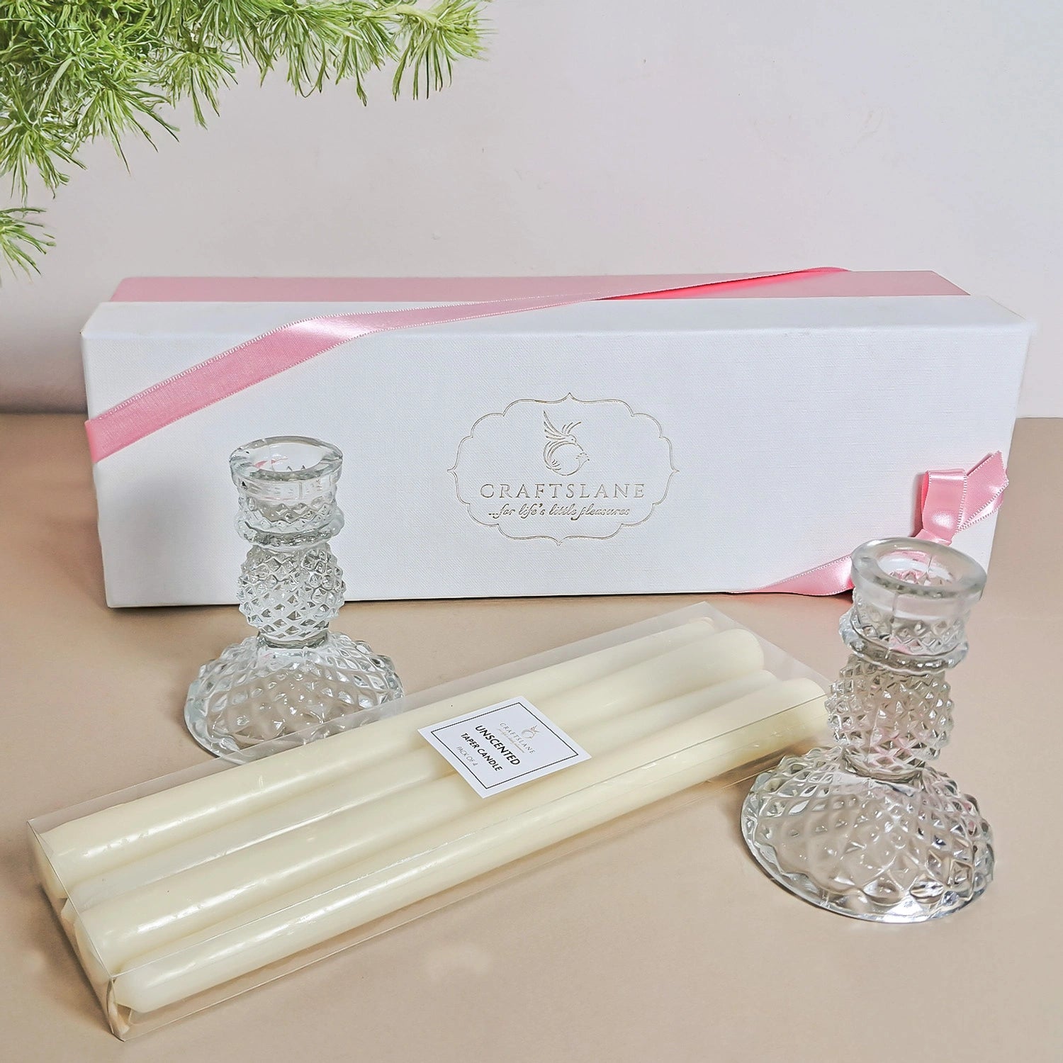 10" Premium Ivory Taper Candles (Set of 4) with 2 Candle Holders