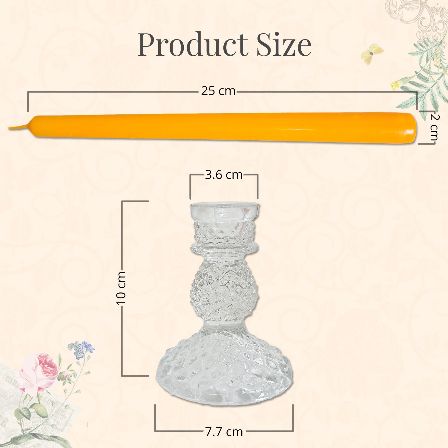 10" Premium Marigold Taper Candles (Set of 4) with 2 Candle Holders