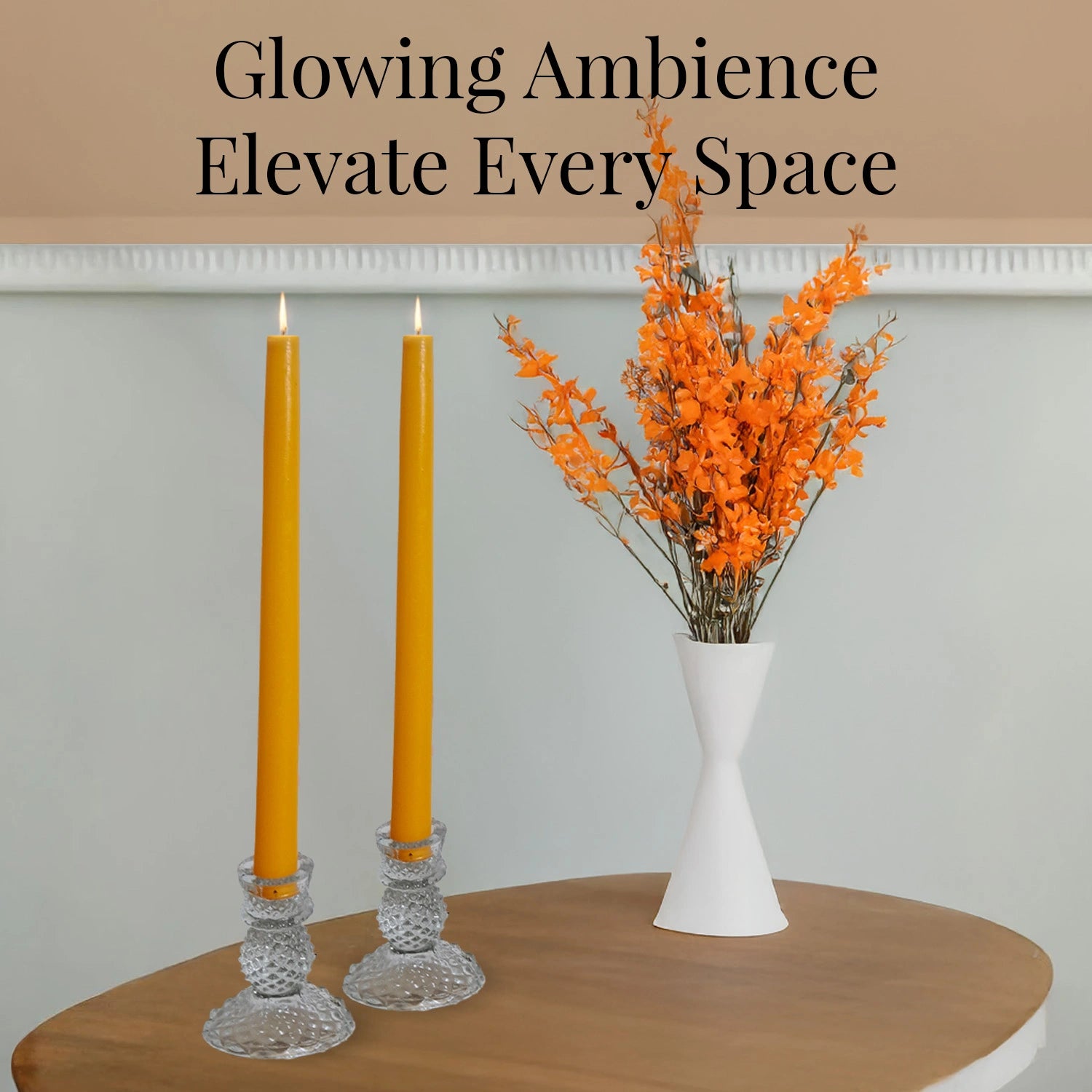 10" Premium Marigold Taper Candles (Set of 4) with 2 Candle Holders