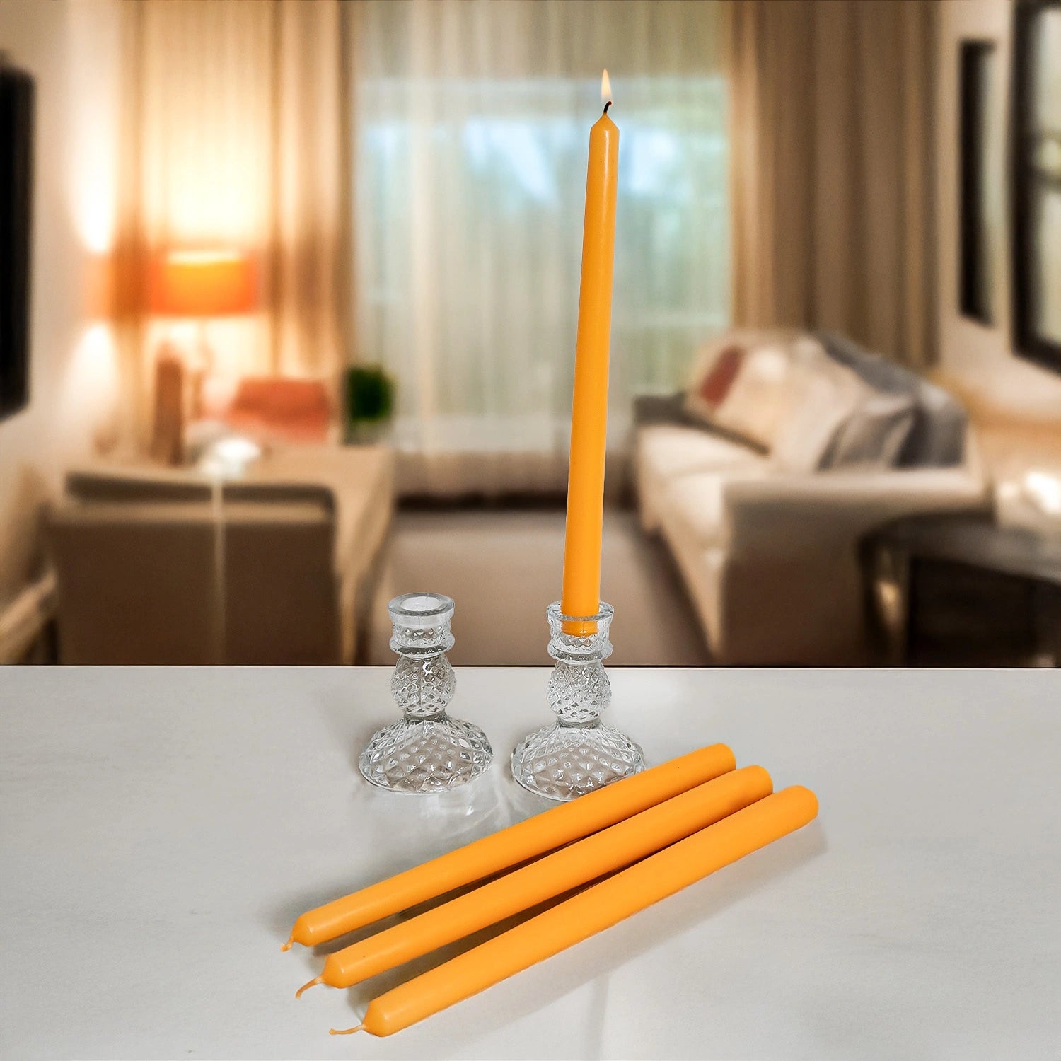 10" Premium Marigold Taper Candles (Set of 4) with 2 Candle Holders