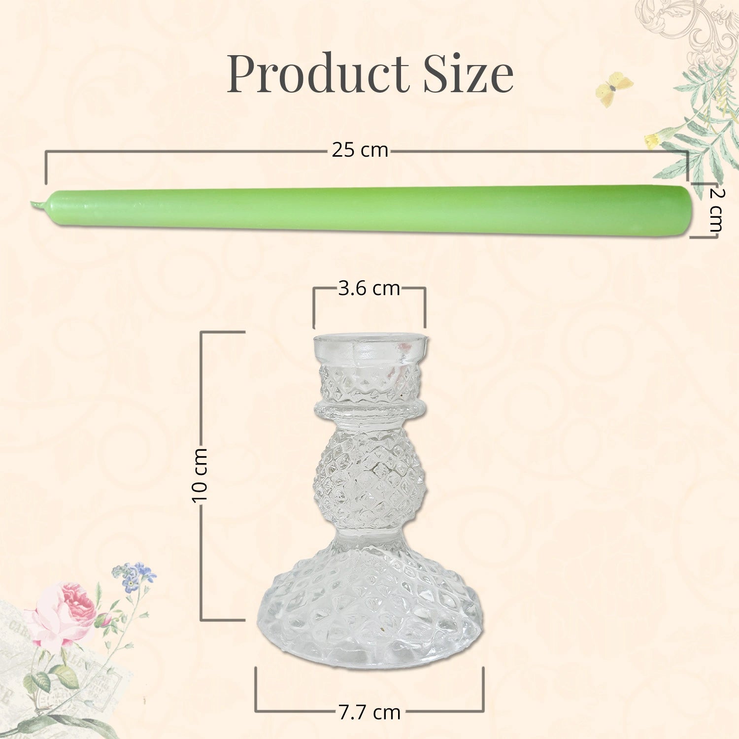 10" Premium Sage Taper Candles (Set of 4) with 2 Candle Holders