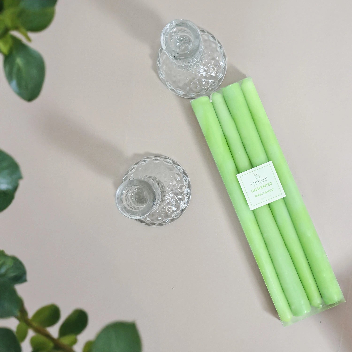 10" Premium Sage Taper Candles (Set of 4) with 2 Candle Holders