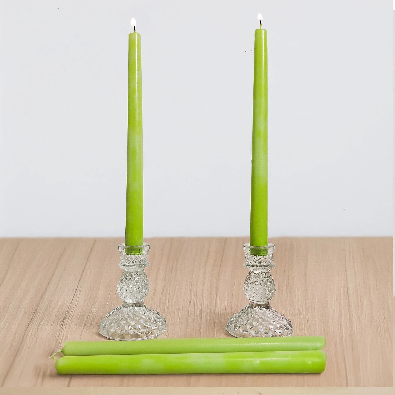 10" Premium Sage Taper Candles (Set of 4) with 2 Candle Holders